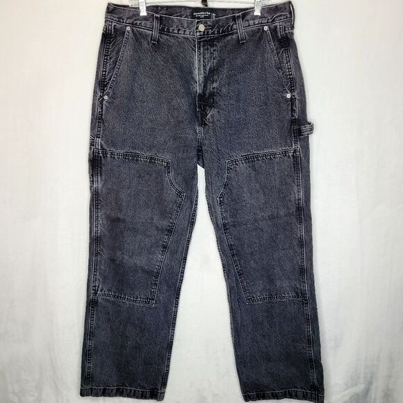 Abercrombie & Fitch Rigid Denim Baggy Double Knee Carpenter Jeans Size 36 x 32 - Picture 1 of 7